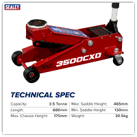 Sealey 3500CXD Trolley Jack with Super Rocket Lift 3.5 Tonne