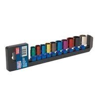AK285 Sealey 10pc 3/8inch Sq Drive 6pt WallDrive® Metric Multi-Coloured Socket Set