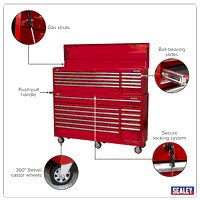 Sealey AP66COMBO2 Topchest  Rollcab Combination 23 Drawer with Ball-Bearing Slides - Red