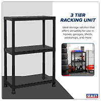 Sealey APPR3 Plastic Racking Unit with 3 Shelves 25kg Capacity Per Level