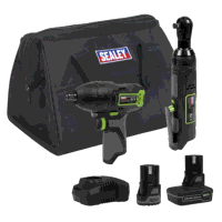 Sealey CP108VCOMBO6EU 2 x 10.8V SV10.8 Series Impact Wrench  Ratchet Wrench Kit - 2 Batteries  Euro Plug