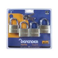 DEFENDER Brass Padlock Quad Pack 40mm