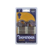 DEFENDER Brass Padlock Twin Pack 40mm