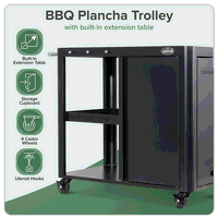 Sealey DG282 Dellonda BBQ/Plancha Workstation Trolley with Cupboard, Extension Table  Utensil Hooks, Black