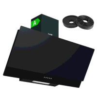 Sealey DH106 Baridi Angled Chimney Cooker Hood with Carbon Filters  LED Lamp 90cm, Energy Class A - Black Glass