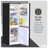 Sealey DH253 Baridi 47cm 70/30 Fridge Freezer, 157L Capacity Low Frost