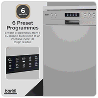 Sealey DH280 Baridi Regular Sized Freestanding Dishwasher 60cm Wide 13 Place Settings - Silver