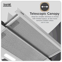Sealey DH286 Baridi Telescopic Cooker Hood with Aluminium Filters 60cm - Stainless Steel