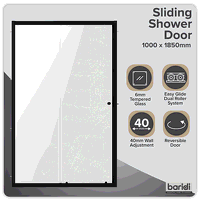 Sealey DH293 Sliding Shower Door 1000 x 1850mm, 6mm Tempered Glass, Reversible - Black