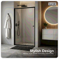 Sealey DH293 Sliding Shower Door 1000 x 1850mm, 6mm Tempered Glass, Reversible - Black