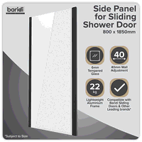 Sealey DH297 Side Panel for Sliding Shower Doors, 6mm Tempered Glass - Black