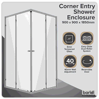 Sealey DH299 Corner Shower Entry Enclosure 900 x 900 x 1850mm with 6mm Tempered Glass - Chrome