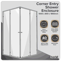 Sealey DH300 Corner Shower Entry Enclosure 1000 x 800 x 1850mm with 6mm Tempered Glass - Chrome