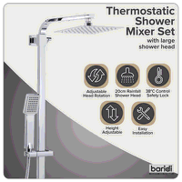Sealey DH316 Thermostatic Shower Mixer Set, 20x20cm Square Head, Adjustable Rail - Chrome