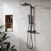Sealey DH317 Thermostatic Shower Mixer Set, 20x20cm Square Head, Adjustable Rail - Black