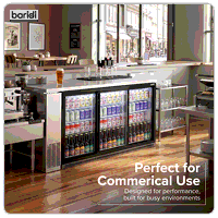 Sealey DH337 Baridi Back Bar Drinks Fridge/Cooler with Triple Sliding Door  Security Lock 307L - Black