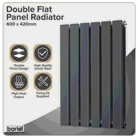 Sealey DH338 Baridi Horizontal Radiator Contemporary Double Flat Panel Design 420 x 600mm  Anthracite