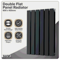 Sealey DH343 Baridi Horizontal Radiator Contemporary Double Flat Panel Design 600 x 420mm  Black