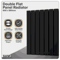 Sealey DH344 Baridi Horizontal Radiator Contemporary Double Flat Panel Design 600 x 560mm  Black