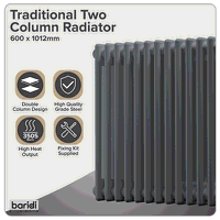 Sealey DH359 Baridi Horizontal Traditional 2 Column Radiator 600 x 1012mm  Anthracite