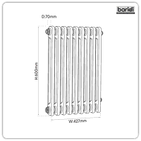 Sealey DH361 Baridi Horizontal Traditional 2 Column Radiator 600 x 427mm  Black