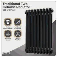 Sealey DH361 Baridi Horizontal Traditional 2 Column Radiator 600 x 427mm  Black