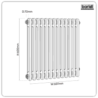 Sealey DH362 Baridi Horizontal Traditional 2 Column Radiator 600 x 607mm  Black