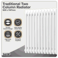 Sealey DH370 Baridi Horizontal Traditional 2 Column Radiator 600 x 1147mm  White