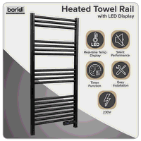 Sealey DH371 Baridi Electric Heated Towel Rail 1085 x 535mm with LED Display  Black