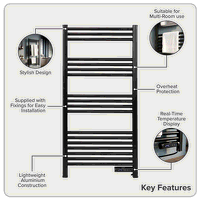 Sealey DH371 Baridi Electric Heated Towel Rail 1085 x 535mm with LED Display  Black
