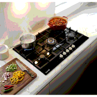 Sealey DH383 Baridi 90cm Gas Hob Black Glass with 5 Burners, Cast Iron Supports  Auto Ignition 11kW