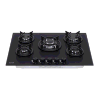 Sealey DH384 Baridi 70cm Gas Hob Matt Black with 5 Burners, Cast Iron Supports  Auto Ignition 10.4kW