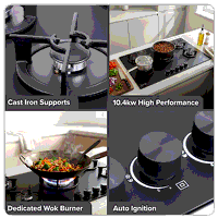 Sealey DH385 Baridi 90cm Gas Hob Matt Black 5 Burners Cast Iron Supports  Auto Ignition 10.4kW