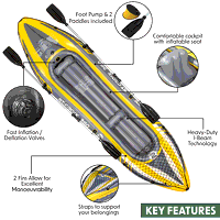 Sealey DL155 Dellonda Inflatable 2-Person Kayak/Canoe Set with Pump, Carry Bag  2 Oars - Blue/Yellow/White