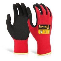 Glovezilla Nitrile Nylon Gloves Red L (Pack of 10)