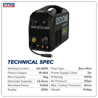 Sealey IMIG200P Multi-Process Inverter Welder 200A  Plasma Cutter 40A