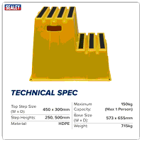 Sealey KS6 Heavy-Duty 2-Step Safety Steps with Anti-Slip Treads 150kg Capacity, Yellow - EN 14183