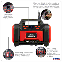 Sealey MAC13DR Rechargeable Tyre Inflator  High Volume Air Pump 12V
