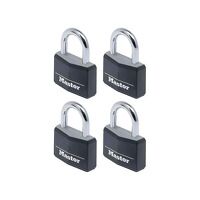 Master Lock Aluminium Black Vinyl Cover 40mm Padlock 4-Pin - Keyed Alike x 4