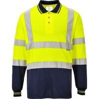 Portwest Hi-Vis Contrast Long Sleeved Polo Shirt (Yellow/Navy / S / Regular Fit)