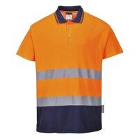 Portwest Hi-Vis Cotton Comfort Contrast Short Sleeved Polo Shirt (Orange/Navy / XL / Regular Fit)