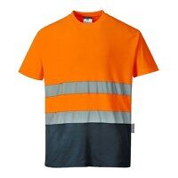 Portwest Hi-Vis Cotton Comfort Contrast Short Sleeved T-Shirt  (Orange/Navy / 4XL / Regular Fit)