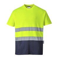 Portwest Hi-Vis Cotton Comfort Contrast Short Sleeved T-Shirt  (Yellow/Navy / XXXL / Regular Fit)
