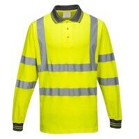 Portwest Hi-Vis Cotton Comfort Long Sleeved Polo Shirt (Yellow / M / Regular Fit)