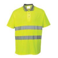 Portwest Hi-Vis Cotton Comfort Short Sleeved Polo Shirt (Yellow / XL / Regular Fit)