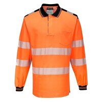 Portwest PW3 Hi-Vis Cotton Comfort Long Sleeved Polo Shirt (Orange/Black / 5XL / Regular Fit)