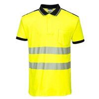 Portwest PW3 Hi-Vis Cotton Comfort Short Sleeved Polo Shirt (Yellow/Black / M / Regular Fit)