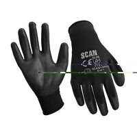 Scan Black PU Coated Gloves - M (Size 8) (12 ...