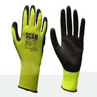 Scan Hi-Vis Yellow Foam Latex Coated Gloves -...