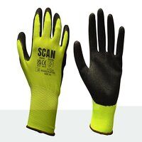 Scan Hi-Vis Yellow Foam Latex Coated Gloves -...